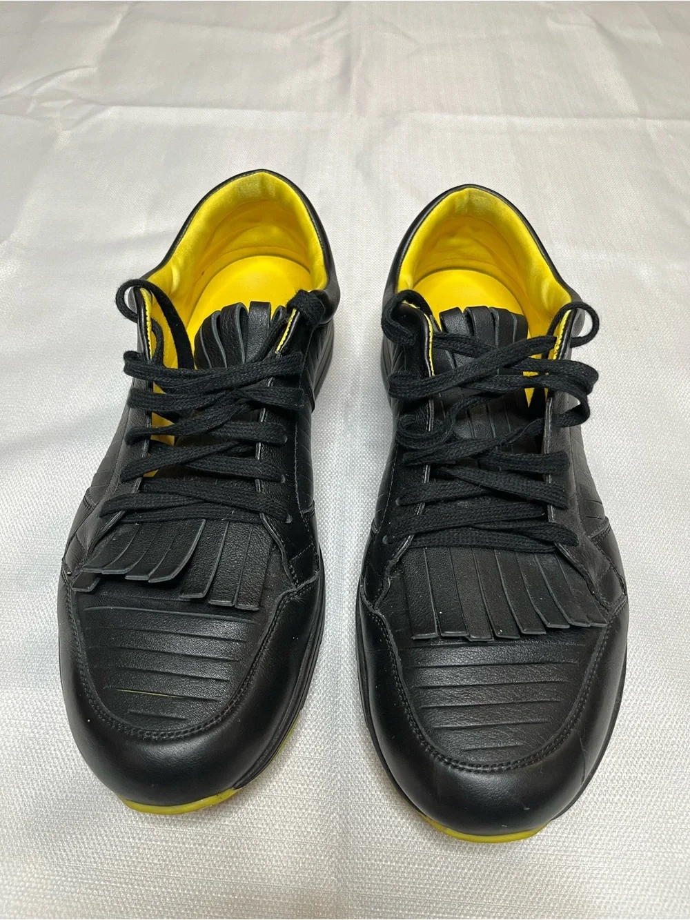 Gucci Black Leather Sneakers with Yellow Interior and Fringe Tongue